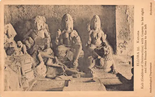 B217 Indien Ellora Kailasa Kali Göttin der Zerstörung Statuen Vintage Postkarte
