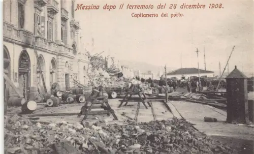 A016 Italien Messina Erdbebenkatastrophe 1908 Capitaneria del porto Postkarte