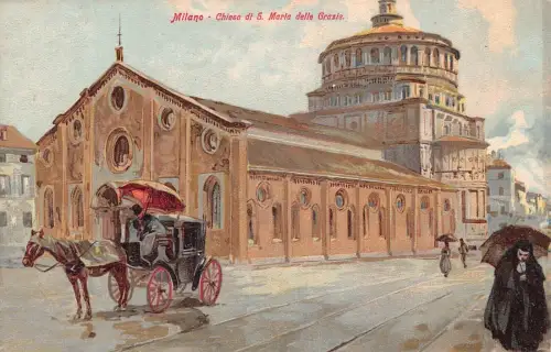 A017 Italien Mailand Milano S Maria delle Grazie Kirche Kutsche Gemälde Postkarte