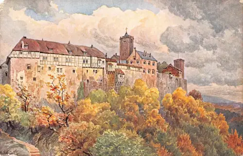 A024 Deutschland Wartburg von W Lutherstube Gemälde signiert O Schulz Postkarte
