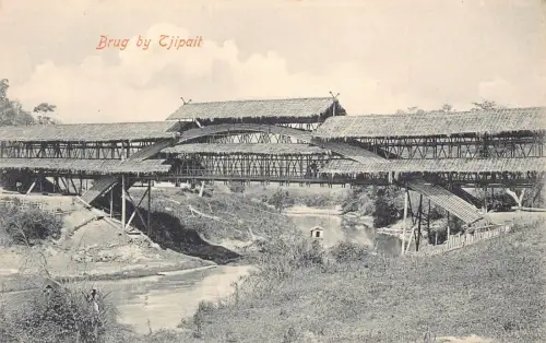 A024 Indonesien Bandung Brücke aus Bambus Vintage Postkarte