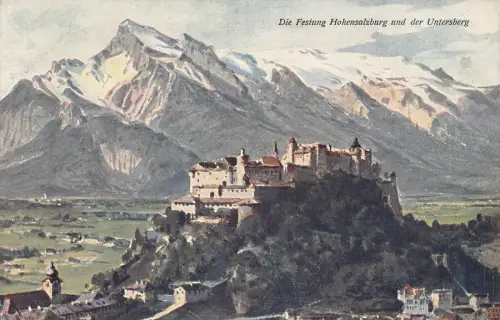 A025 Österreich Die Festung Hohensalzburg und Untersberg Zitadelle Vintage Postkarte