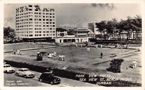 B218 Südafrika Parkblick Hotel Meerblick St Beach Durban Autos RPPC Postkarte