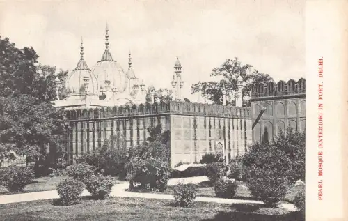 A024 Indien Delhi Perlenmoschee Außen in Fort Vintage Postkarte