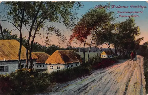 B108 Polen 1917 Russisch-polnische Bauerngehoftete Ländliche Ansicht 1. Weltkrieg Feldpostkarte