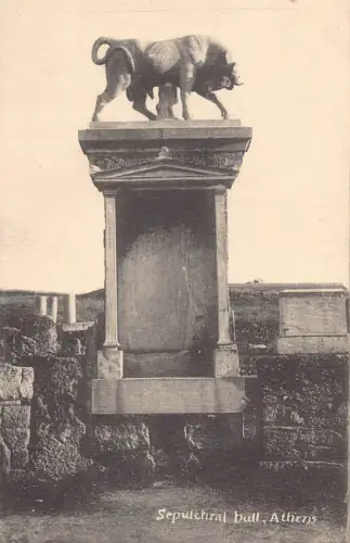 B220 Griechenland Athen Grab Stier Statue Vintage Postkarte