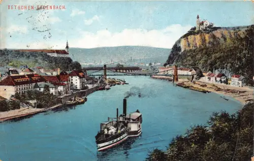 B221 Tschechien 1913 Decin Tetschen Bodenbach Dampfschiffbrücke Postkarte