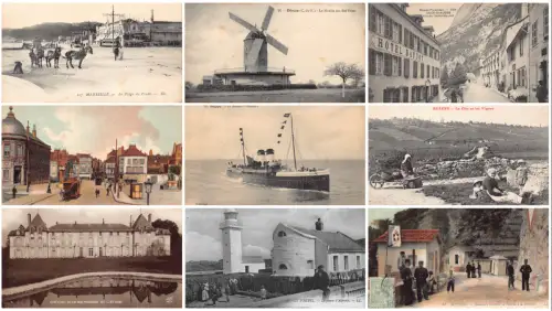 Frankreich Marseille Dampfschiff Windmühle Hotel Straßenbahn etc Lot 9 Postkarten B852