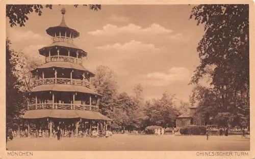 B120 Deutschland München Chinesischer Turm Vintage Postkarte