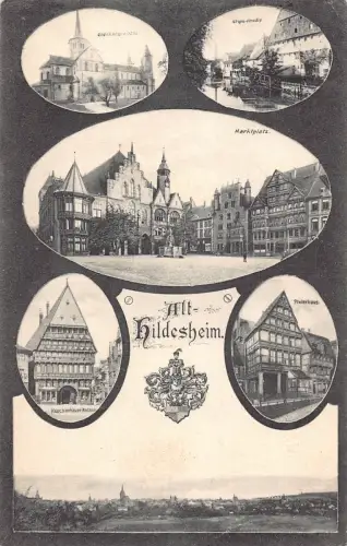 B226 Deutschland 1907 Alt Hildesheim Passepartout Mehransichtskarte