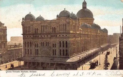 B225 Australien 1908 Queen Victoria Markets Sydney Vintage Postkarte