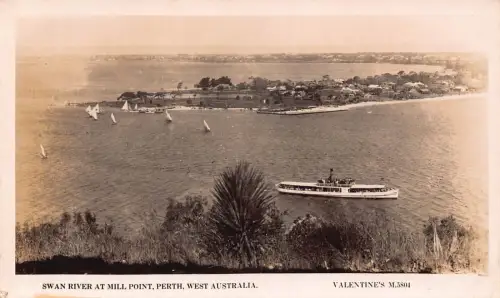 B225 Australia Swan River at Mill Point Perth Steamboat RPPC Vintage Postkarte