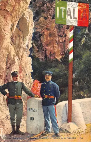 Frankreich Menton 1908 Douaniers Polizisten an der Grenze zu Frankreich und Italien Postkarte