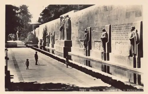 L100 Schweiz Genfer Reformationsmauer Denkmal Vintage Postkarte