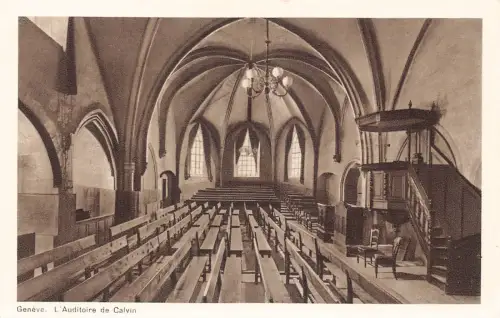 L099 Schweiz Genf Calvin Auditoire Kanzel Innenraum Vintage Postkarte