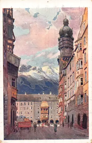 L049 Österreich 1931 Herzog Friedrich Straßenturm und Goldenes Dach Vintage Postkarte