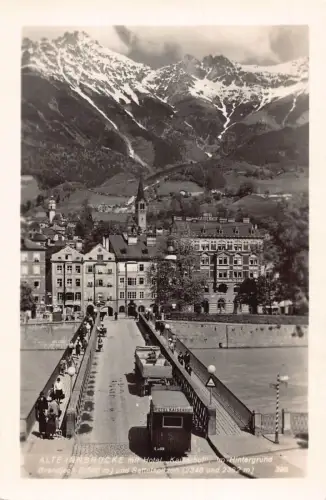 L049 Österreich Innsbruck Hotel Kaiserhof Autos Brücke RPPC Vintage Postkarte