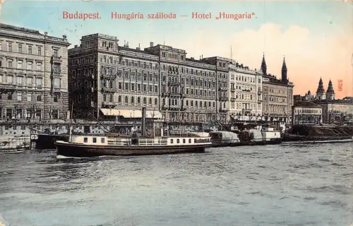 Ungarn 1909 Budapest Hotel Hungaria Dampfschiff Vintage Postkarte B870