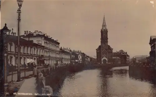 Russland 1906 St Petersburg Eglise Reformee Church River RPPC Postkarte B872