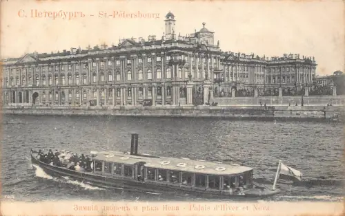 Russland 1906 St. Petersburger Winterpalast und Newa Dampfschiff Postkarte B873