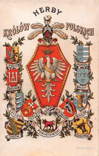 Polen Herby Heraldik Königswappen Königsadler Postkarte B871