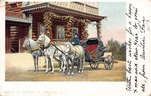 Russland 1903 Troika Kutsche Typ Weiße Pferde Vintage Postkarte B872