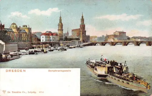 L121 Deutschland Dresden Drampferanlegestelle Dampfschiff Vintage Postkarte