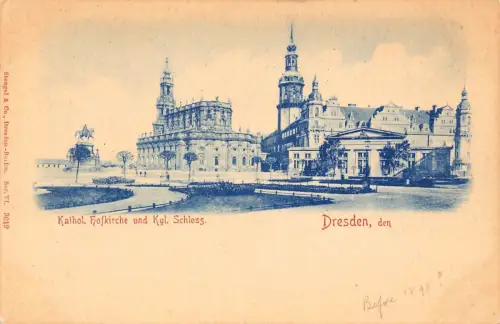 L121 Deutschland Dresden Katholische Kirche und Schloss Vintage Postkarte