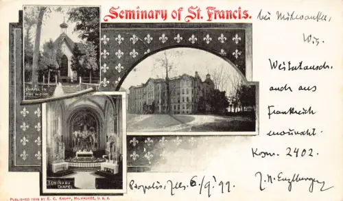 A194 US Wisconsin 1899 Seminary of St Francis Chapel in Woods Vintage Postkarte