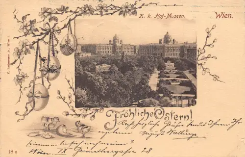 L416 Österreich Wien Ostergrüße Eier Blumen Küken Vintage Postkarte