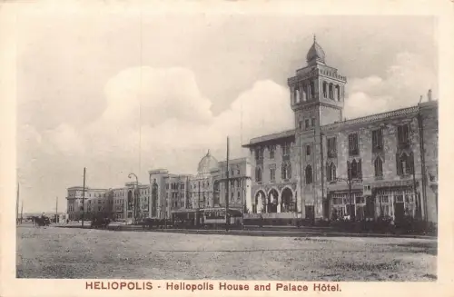 Ägypten Kairo Heliopolis Haus und Palace Hotel Straßenbahn Vintage Postkarte