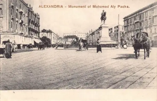 Ägypten Alexandria Denkmal von Mohamed Aly Pacha Kutsche Vintage Postkarte