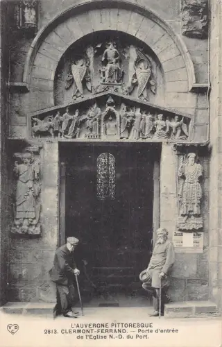 L118 Frankreich Clermont Ferrand Eingangstür Kirche Alte Männer Vintage Postkarte
