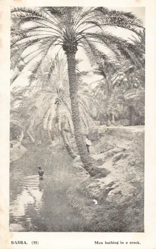 Irak Basra Männer baden in einem Bach Vintage Postkarte