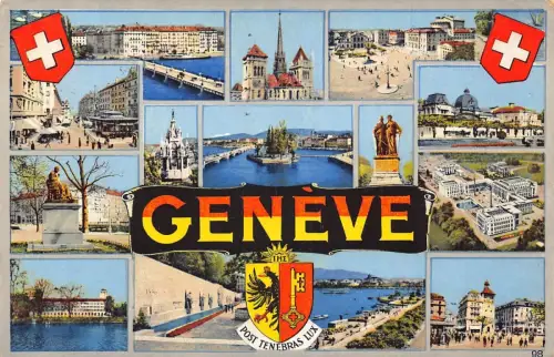 Schweiz 1938 Genf Mehrfachwappen Vintage Postkarte