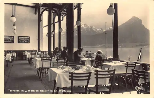 Österreich 1959 Terrasse im Weissen Rössl in St. Woffgang Restaurant Postkarte