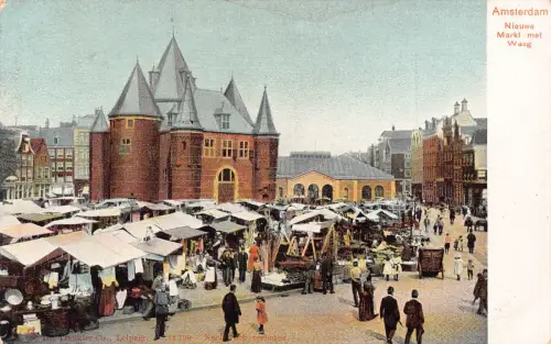 L486 Niederlande Amsterdam Markt Vintage Postkarte