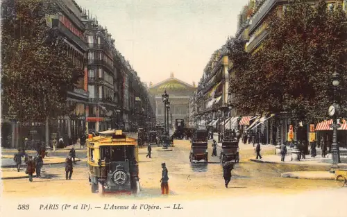 Frankreich Paris L'Avenue de l'Opera Bus Autos Oldtimer Postkarte