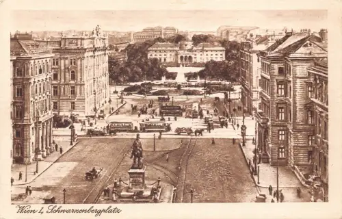 A201 Austria Wien Wien Schwarzenbergplatz Straßenbahn Statue Vintage Postkarte