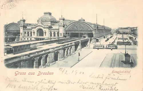 A200 Deutschland 1900 Gruss aus Dresden Hauptbahnhof Bahnhof Vintage Postkarte
