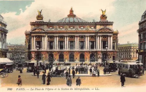 Frankreich Paris La Place de l'Opera et Station Metropolitan Bus Autos Postkarte