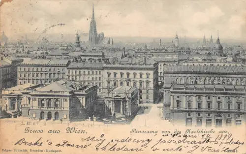 A201 Österreich 1899 Gruss aus Wien Panorama aus Karlskirche Kirche Postkarte