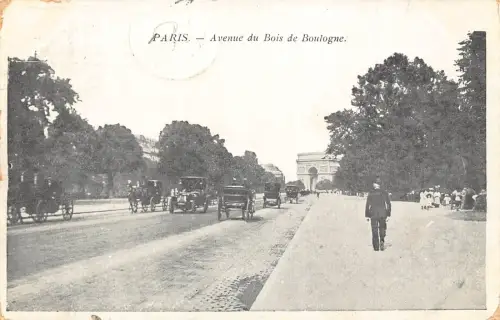 A203 Frankreich 1907 Paris Avenue du Bois de Boulogne Kutschen Postkarte