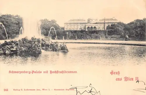 A201 Österreich Gruss aus Wien Schloss Schwarzenberg Brunnen See Postkarte