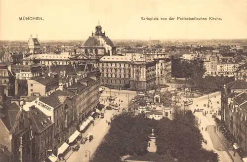 A027 Deutschland München Karlsplatz Kirche Straßenbahn M Schneider Vintage Postkarte