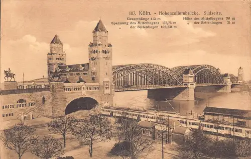 A026 Deutschland Köln Hohenzollernbrücke Südansicht Vintage Postkarte