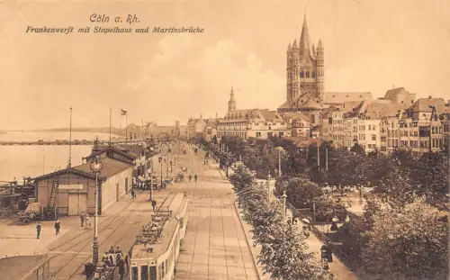 A026 Deutschland Köln Martinsbrücke Frankenwerft Stapelhaus Straßenbahn Postkarte