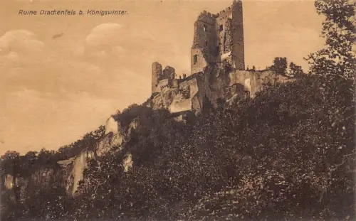 A026 Deutschland Ruine Drachenfels bei Königswinter Vintage Postkarte