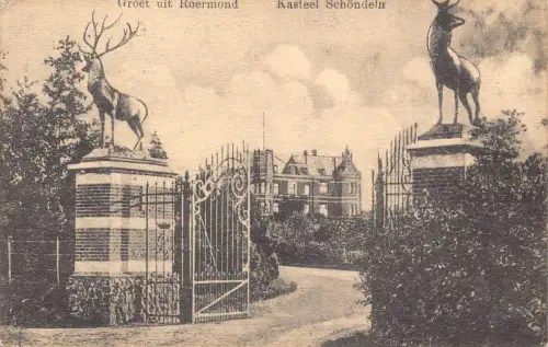A108 Niederlande 1916 Groet uit Schloss Roermond Schoendeln Tor Hirsch Postkarte