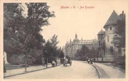 A108 Deutschland 1910 Münster i W Am Kreuztor Kutschenstraße Vintage Postkarte